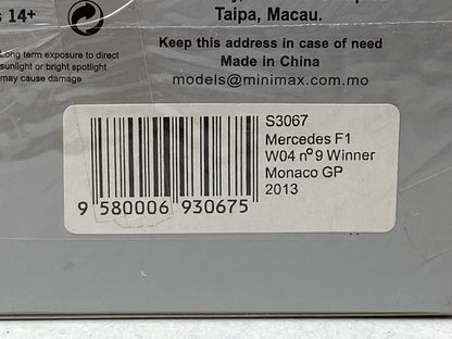 1:43 SPARK S3067 Mercedes F1 W04 Monaco GP Winner Nico Rosberg 2013 #9
