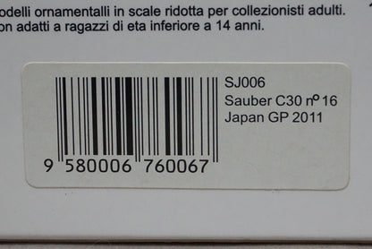 1:43 SPARK SJ006 Sauber C30 Japan GP 2011 #16 Kamui Kobayashi