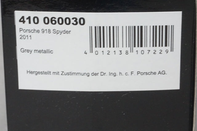 1:43 MINICHAMPS 410060030 Porsche 918 Spyder 2011 Grey Metallic model car