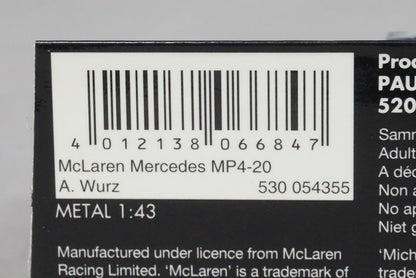 1:43 MINICHAMPS 530054355 McLaren Mercedes MP4-20 2005 A.Wurz #35