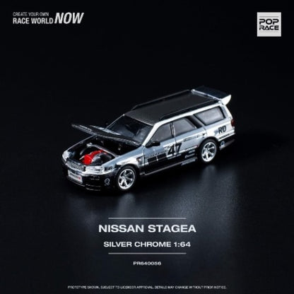 PR640056 POP RACE 1:64 Nissan STAGEA Chrome Silver