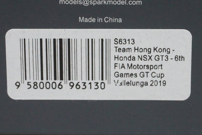 1:43 SPARK S6313 Honda NSX GT3 FIA Motorsport Games GT Cup Vallelunga 2019 Team Hong Kong #22