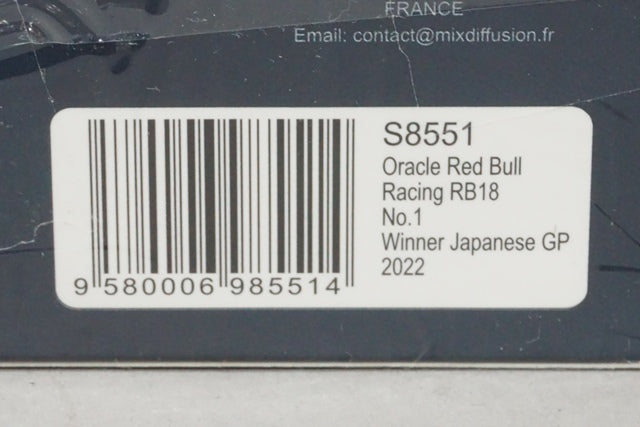 1:43 SPARK S8551 Oracle Red Bull Racing RB18 Japan GP Winner 2022 #1