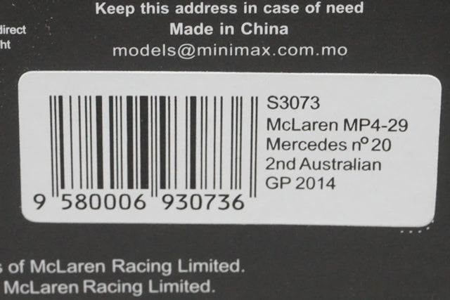 1:43 SPARK S3073 McLaren MP4-29 Mercedes 2nd Australian GP 2014 #20