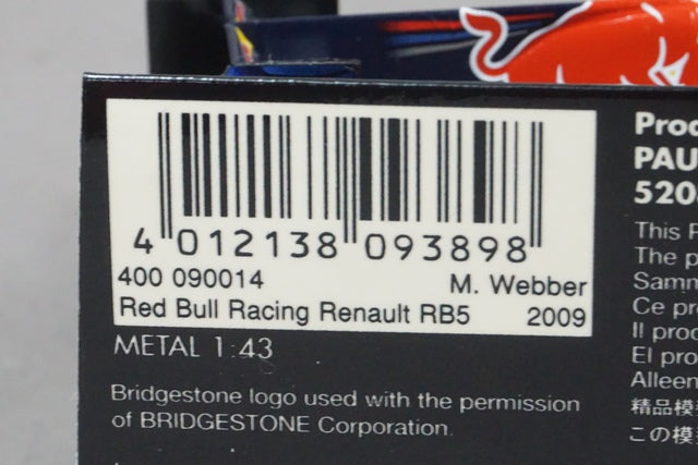 1:43 MINICHAMPS 400090014 Red Bull Racing Renault RB5 2009 #14