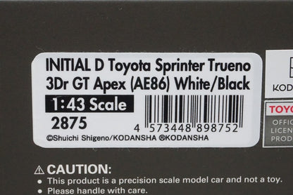 1:43 ignition model IG2875 Toyota Initial D Sprinter Trueno 3Dr GT Apex (AE86) White/Black