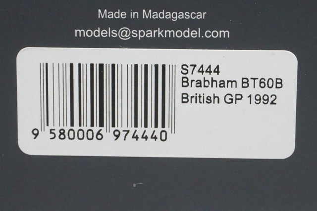 1:43 SPARK S7444 Brabham BT60B British GP 1992 #8 Damon Hill