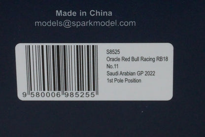 1:43 SPARK S8525 Oracle Red Bull Racing RB18 Saudi Arabia GP 2022 #11 1st Pole Position S.Perez