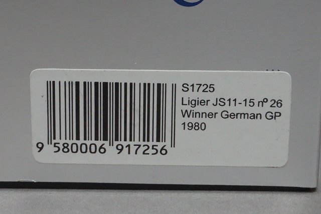 1:43 SPARK S1725 Ligier JS11-15 German GP Winner 1980 #26