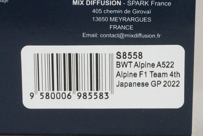 1:43 SPARK S8558 Alpine BWT A522 F1 Team Japan GP 4th 2022 #31