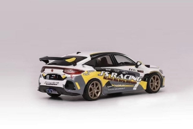 M65315 MOTORHELIX 1:64 Honda Civic Type R FL5 J's Racing Pearl White/Gray and Yellow Stripe Gold Rims