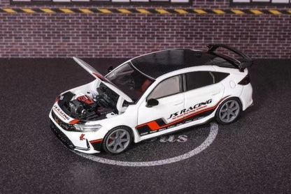 M65317 MOTORHELIX 1:64 Honda Civic Type R FL5 J's Racing Pearl White/Red Stripe Grey Rims