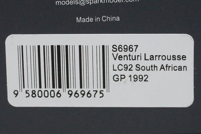 1:43 SPARK S6967 Venturi Larousse Lamborghini LC92 South African GP 1992 #30