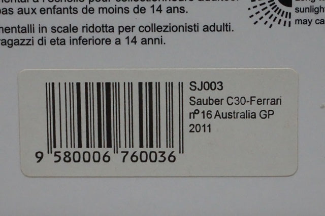 1:43 SPARK SJ003 Sauber C30 Ferrari Australian GP 2011 #16 Kamui Kobayashi