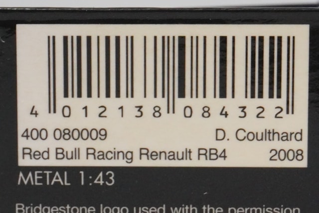 1/43 MINICHAMPS 400080009 Red Bull Racing Renault RB4 2008 #9 D. Coulthard