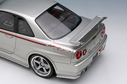 EML135A Make Up EIDOLON 1:18 Nissan Skyline GT-R BNR34 NISMO R-tune Ver 2004 Silver Nismo Stripes