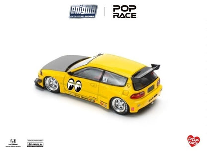 [ Pre-order ] PRE0010 POP RACE x Enigma 1:64 Honda Civic Pandem Civic EG6 Rocket Bunny Modified Yellow Mooneyes Chase Livery Blister Pack