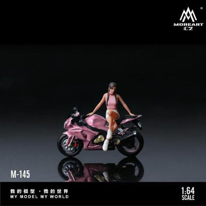 MO222145 MoreArt 1:64 Suzuki Peach Pink Motorcycle Girl with Pink Motorcycle Figure