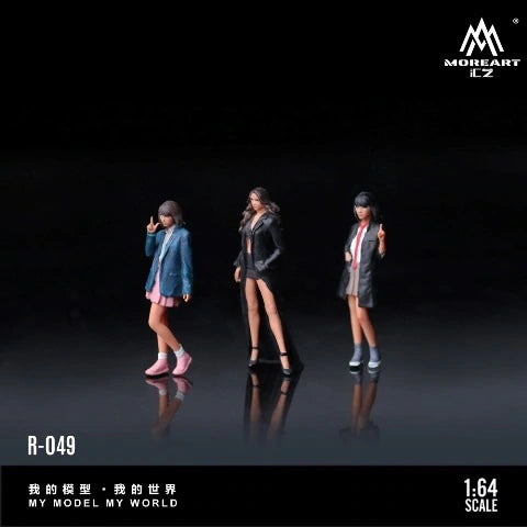 MO223049 MoreArt 1:64 WINDBREAKER AND PRETTY GIRL DOLL SET - Set of 3 Cute Girls in Long Coats and Jackets