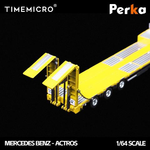 TM646732 TimeMicro & Perka 1:64 Mercedes-Benz Flatbed Transporter Truck, Yellow