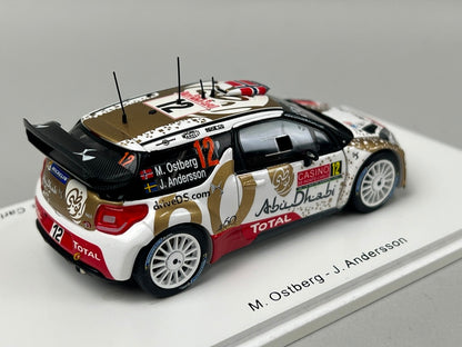 1:43 Spark S4508 DS3 WRC Citroen Total Abu Dhabi WRT Monte Carlo 2015 #12 M. Ostberg J. Andersson model car