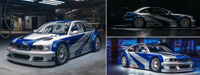 MJ 1:64 M3 E46 GTR Silver blue hood opening and closing