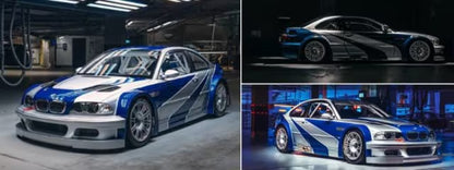 MJ 1:64 M3 E46 GTR Silver blue hood opening and closing