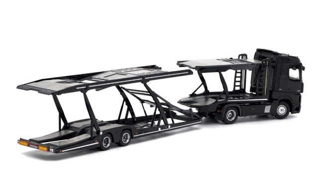ATC66091-D Unique Model x Tiny 1/64 Scale Mercedes-Benz Actros Double-Decker Car Trailer Low-Top Black LHD model car