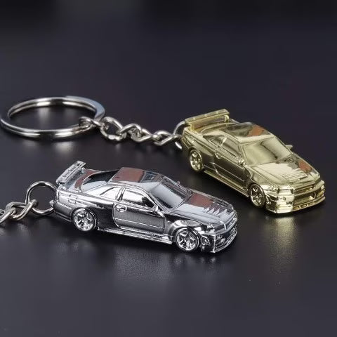 SEEKER 1:87 Nissan GTR34 Keychain Chrome Gold