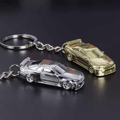 SEEKER 1:87 Nissan GTR34 Keychain Chrome Gold