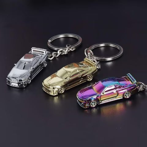 SEEKER 1:87 Nissan GTR34 Keychain Chrome Silver