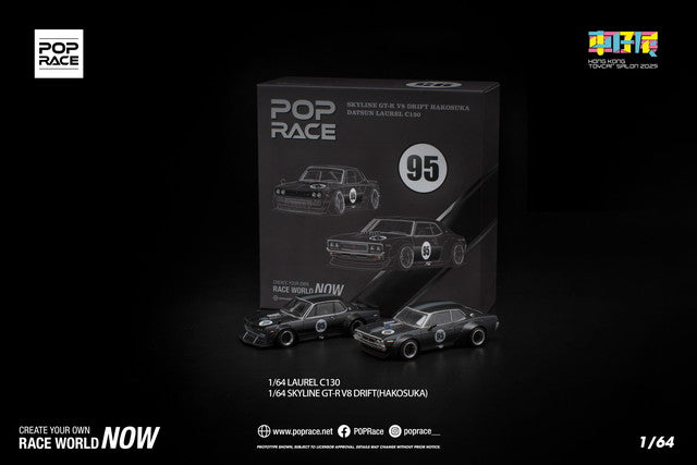 PR640351 PR640352 POP RACE 1:64 Nissan LAUREL C130 SKYLINE GT-R V8 Drift Hakosuka TCS2025 Limited Edition Set of 2