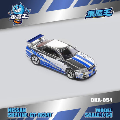 [ Pre-order ] DKA-054 Demon King Auto 1:64 Nissan Skyline GTR R34 Silver Blue with Stripes (Chase Color Available)