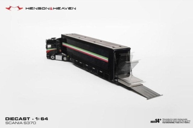 [ Pre-order ] HH Model 1:64 Scania Transporter Trailer with Side Gull-Wing Doors, Black