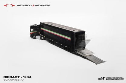 [ Pre-order ] HH Model 1:64 Scania Transporter Trailer with Side Gull-Wing Doors, Black
