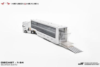 [ Pre-order ] HH Model 1:64 Scania Transporter Trailer with Side Gull-Wing Doors, White