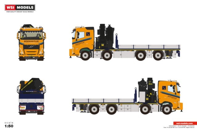 [ Pre-order ] 01-4960 WSI 1:50 Volvo Boekestijn FH 5 Sleeper Cab Rigid Flatbed Truck 8x2 Tag Axle with Palfinger PK 92002 SH + JIB