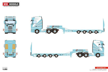 [ Pre-order ] 01-5147 WSI 1:50 SCANIA Cepelludo S HIGHLINE CS20H 6X2 TWIN STEER SEMI LOW LOADER WITH RAMPS 4 AXLE