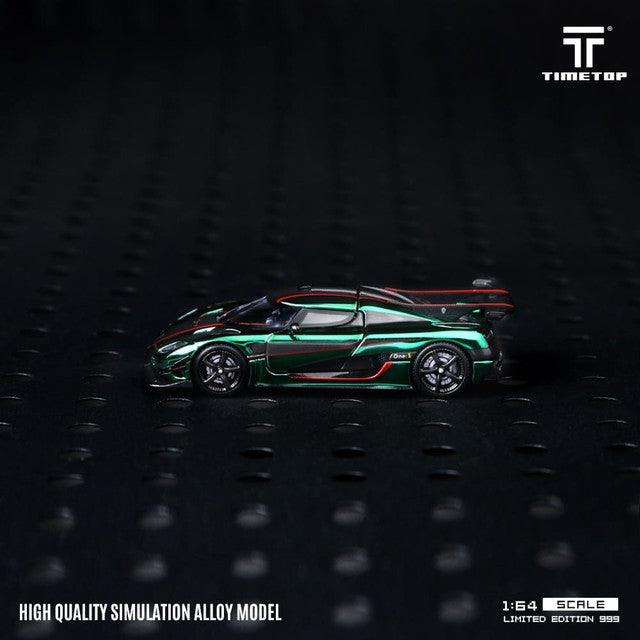 [ Pre-order ] TT644817 TimeTop x Time Model 1:64 Koenigsegg One 1 Rear Cover Opening, Metallic Green