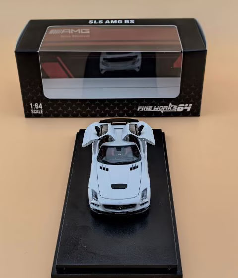 [ Pre-order ] Fine Works64 1:64 Mercedes-Benz SLS AMG BS Pearl White Fully Openable and Closable