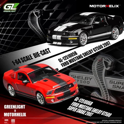[ Pre-order ] GL-1251006C MOTORHELIX 1:64 Ford Mustang Shelby GT500 Super Snake 2007 Torch Red Matte Black Single Stripe