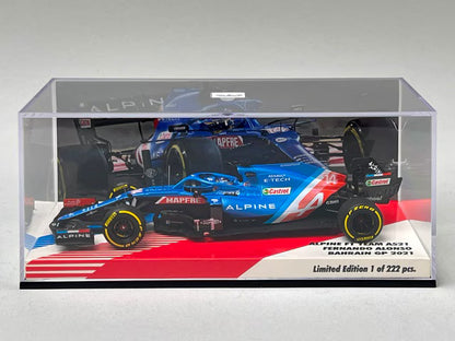 1:43 MINICHAMPS 447210114 Paddock Custom Alpine F1 Team A521 Bahrain GP 2021 #14 F. Alonso