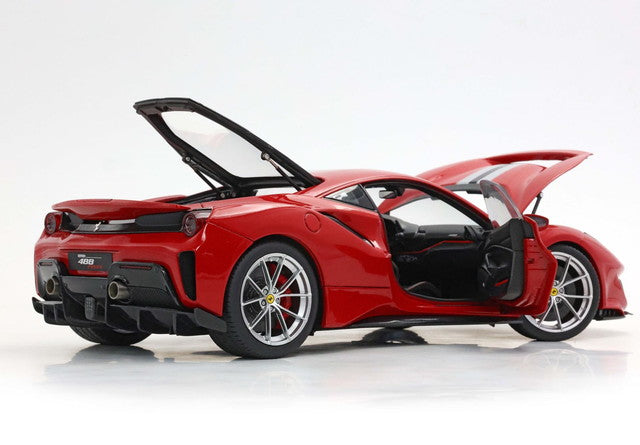 [ Pre-order ] HE180055DIE BBR 1:18 Ferrari 488 Pista (Full-Opening) – Rosso Corsa with Argento Nurburgring & Blu America Stripes – LUXURY PACK (Includes clear display case)