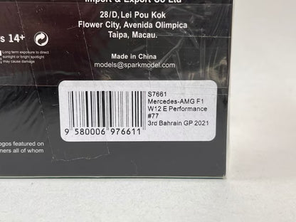 1:43 Spark S7661 Mercedes-AMG F1 W12 E Performance – 2021 Bahrain GP – V. Bottas #77