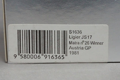 1:43 Spark S1636 Ligier JS17 Matra Austrian GP 1981 #26 J. Laffey Gitane model car