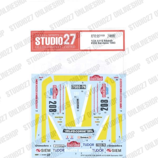 [ Back-order ] STUDIO27 DC1151 1:24 A112 Abarth #208 Sanremo 1983 for FUJIMI [Original Decals]