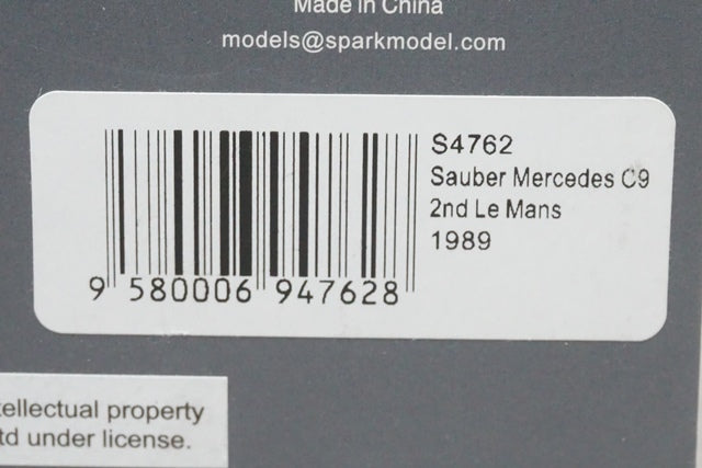 1:43 SPARK S4762 Sauber Mercedes C9 2nd Le Mans 1989 #61