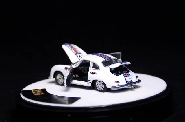 PGM-640502 PGM 1:64 Porsche 356 White MARTINI Fully Opened and Closed Model luxury version (Round Base)