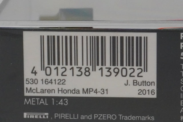 1:43 MINICHAMPS 530164122 McLaren Honda MP4-31 Monaco GP 2016 J.Button model car