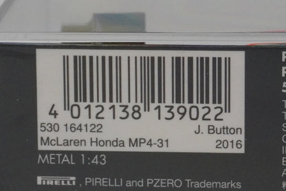 1:43 MINICHAMPS 530164122 McLaren Honda MP4-31 Monaco GP 2016 J.Button model car